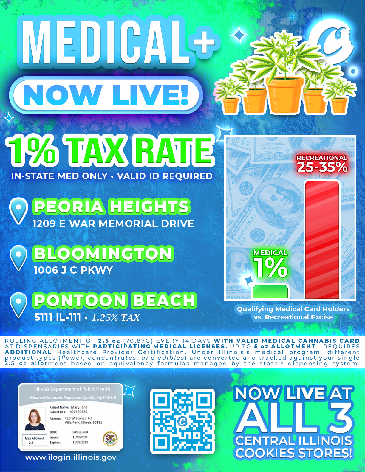 Cookies Cannabis dispensary Peoria Heights MEDICAL NOW LIVE 1% tax with valid medical cannabis card