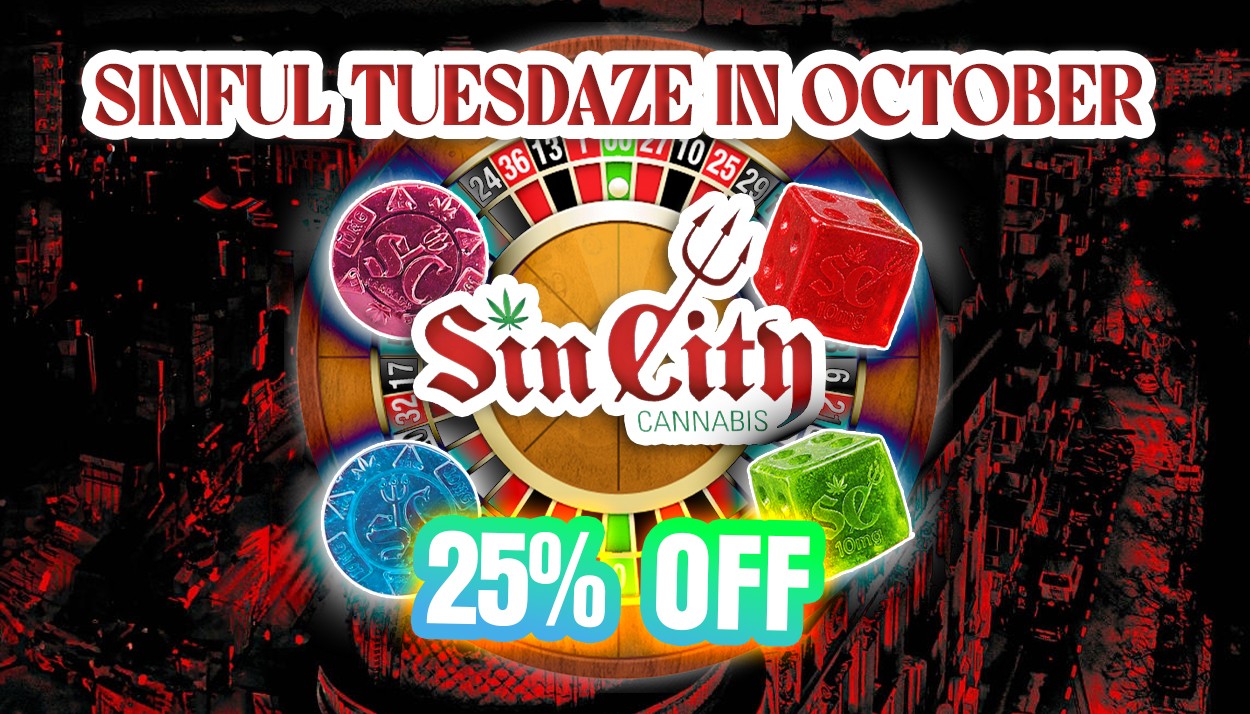 Sin City Cannabis vendor pop-up at Cookies Peoria Heights - October 23 from 3 - 5 PM. 25% off Sin City Cannabis products plus a chance to beat the dealer and win an exclusive $5 off coupon valid for 30 days. Stack Em High premium cannabis Chicago style. Designed by FreemanClicks.